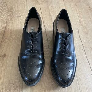 Clarks Women Narrative Leather Wedge Brogues